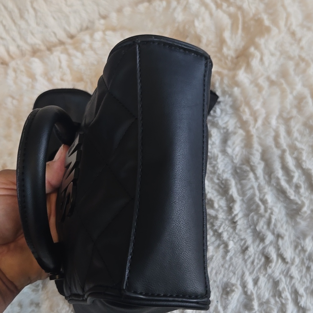 Steve Madden Black Quilted Mini Tote with Gold Logo - Picture 4 of 4